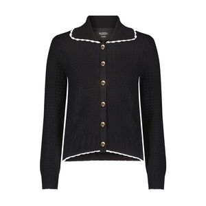 NWOT Size XS Aleeza Paris Women's BLACK Knit Cardigan with cream trim